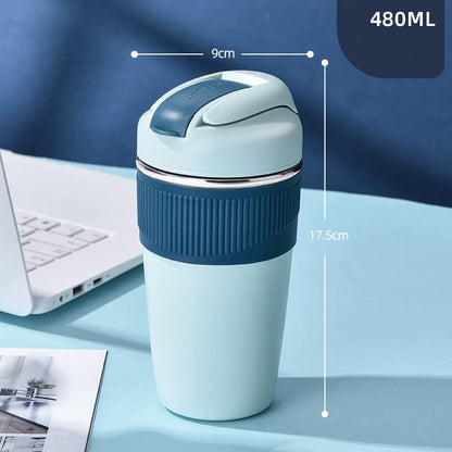 MustHome Satinless Steel Coffee Mug with lid Travel Mug Blue 500ml