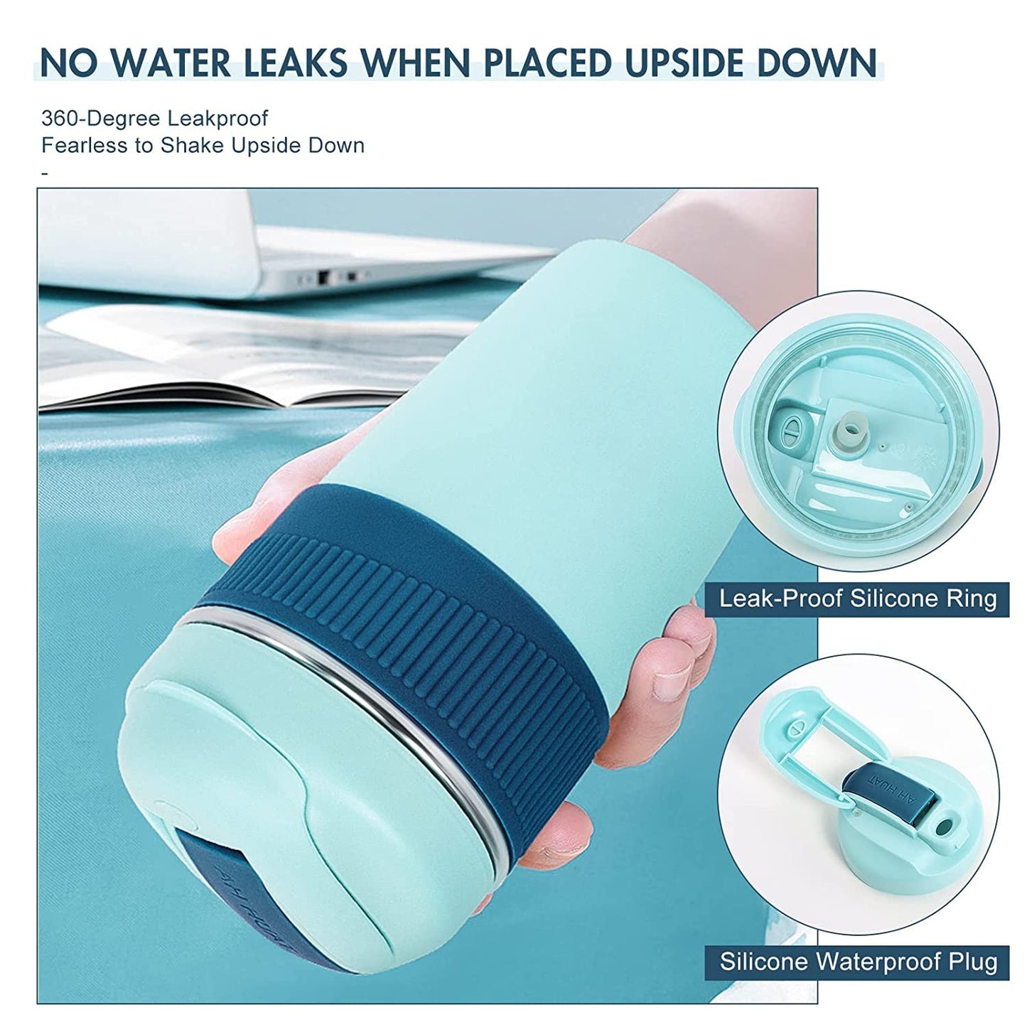 MustHome Satinless Steel Coffee Mug with lid Travel Mug Blue 500ml