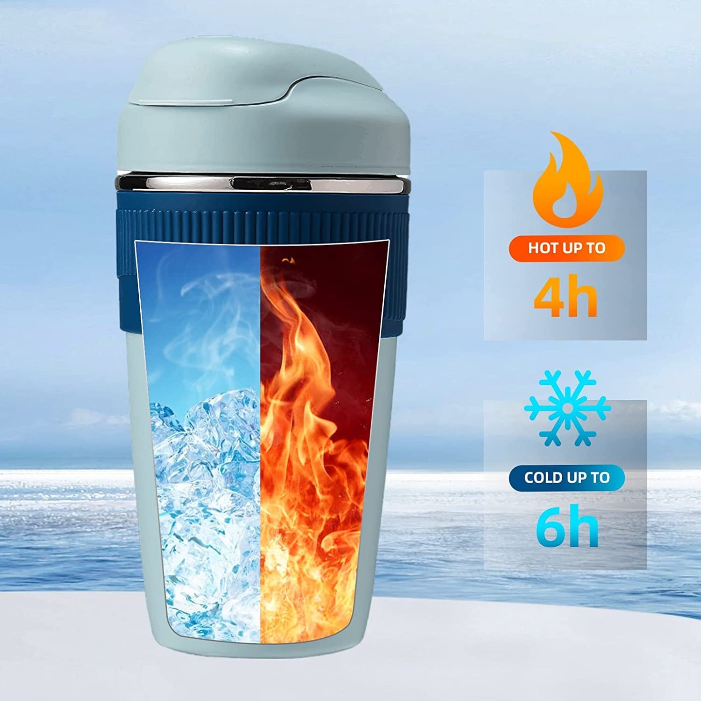 MustHome Satinless Steel Coffee Mug with lid Travel Mug Blue 500ml