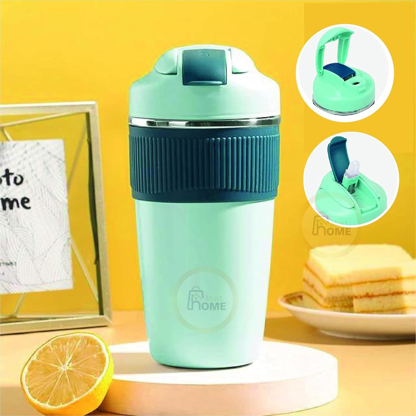 MustHome Satinless Steel Coffee Mug with lid Travel Mug Blue 500ml