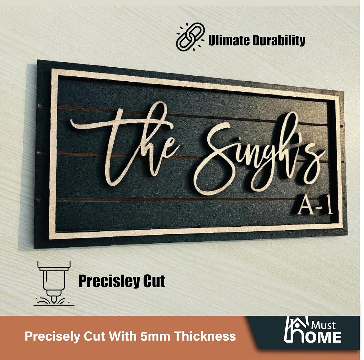 MustHome | Name plate for home entrance | 15X30 cm