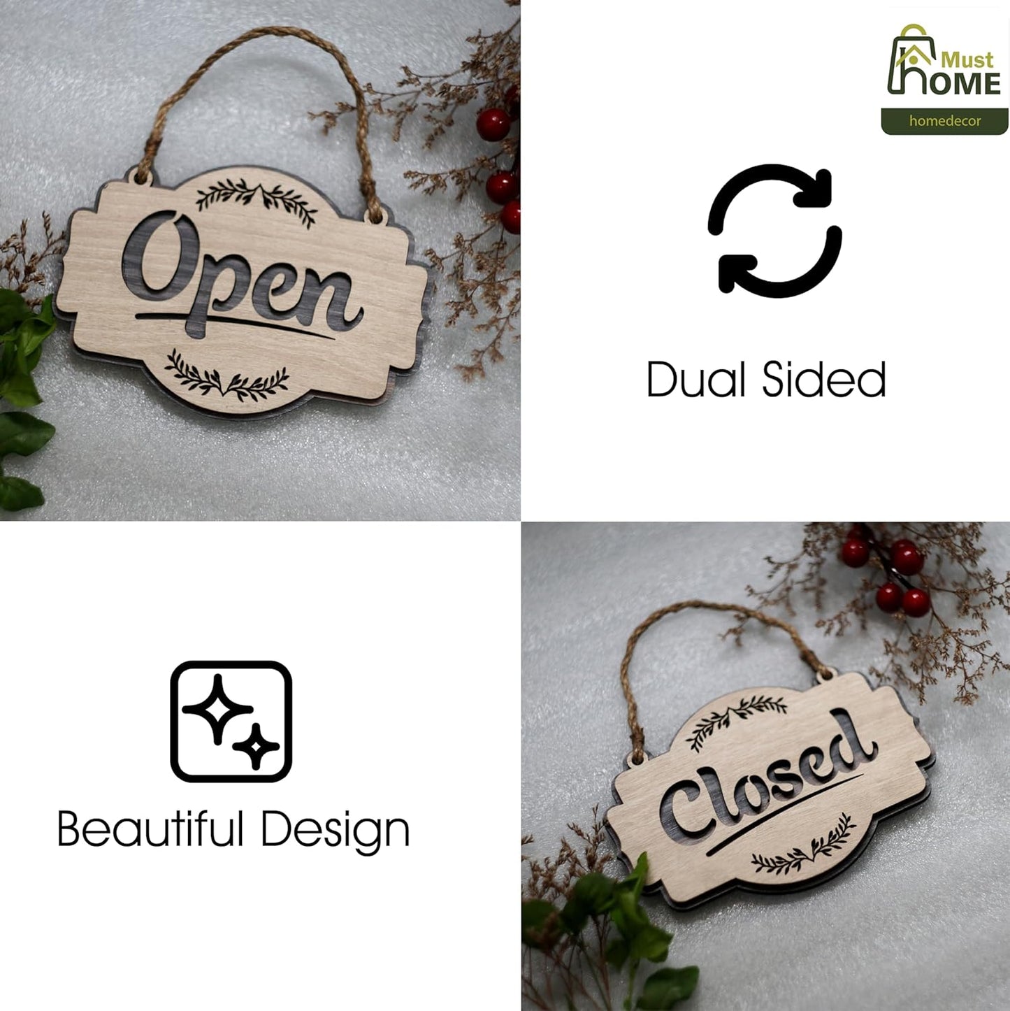 MustHome| Open Close sign board for Shop |15 x 30cm