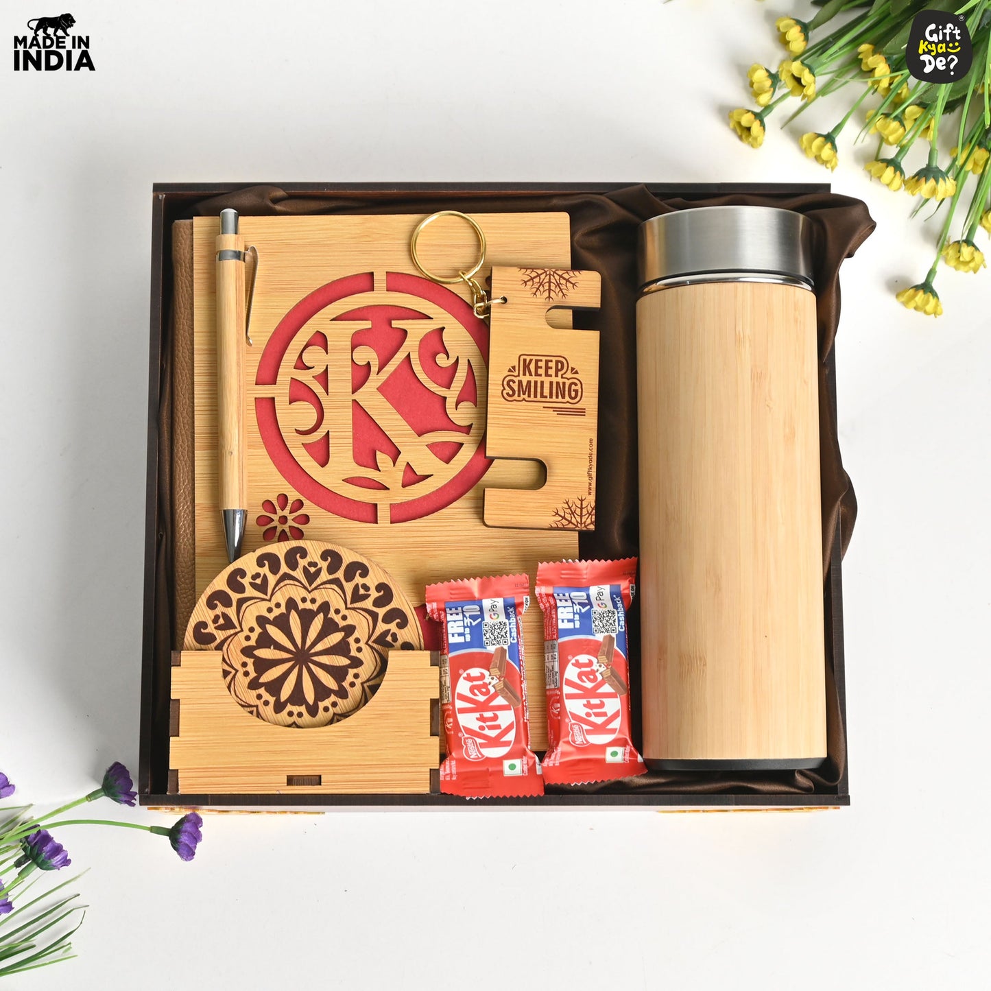 Premium New Year Gift Hamper – Personalized Diary, Bottle, Coasters, Pen & Chocolates and Key Chain | Perfect For Corporate Gift
