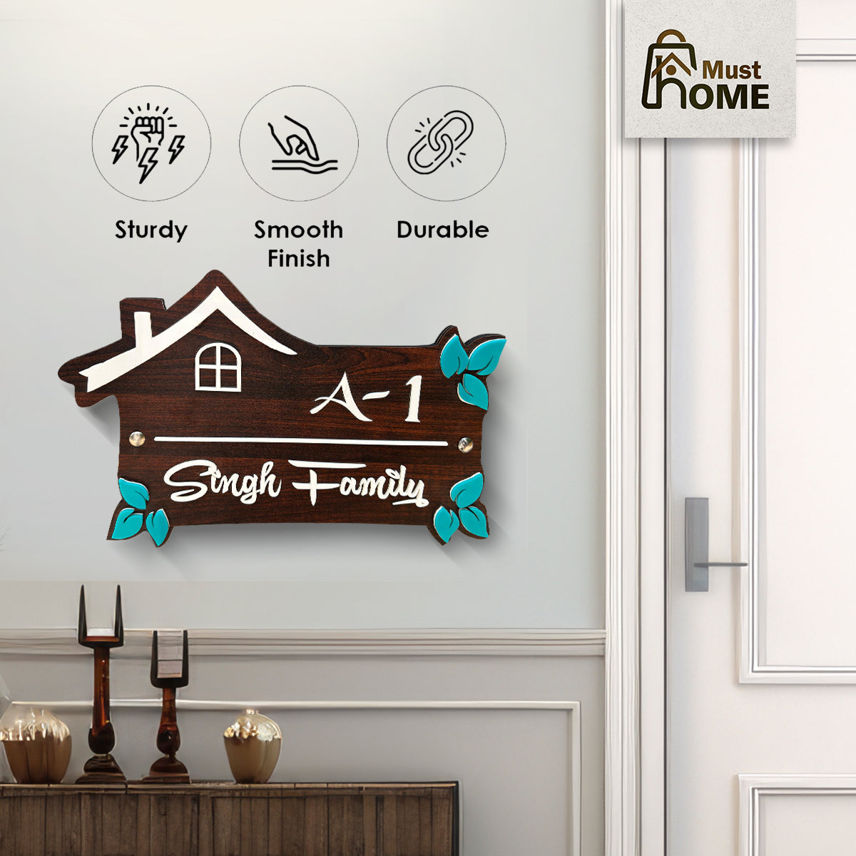 MustHome Name plate for home entrance | 11x6 cm