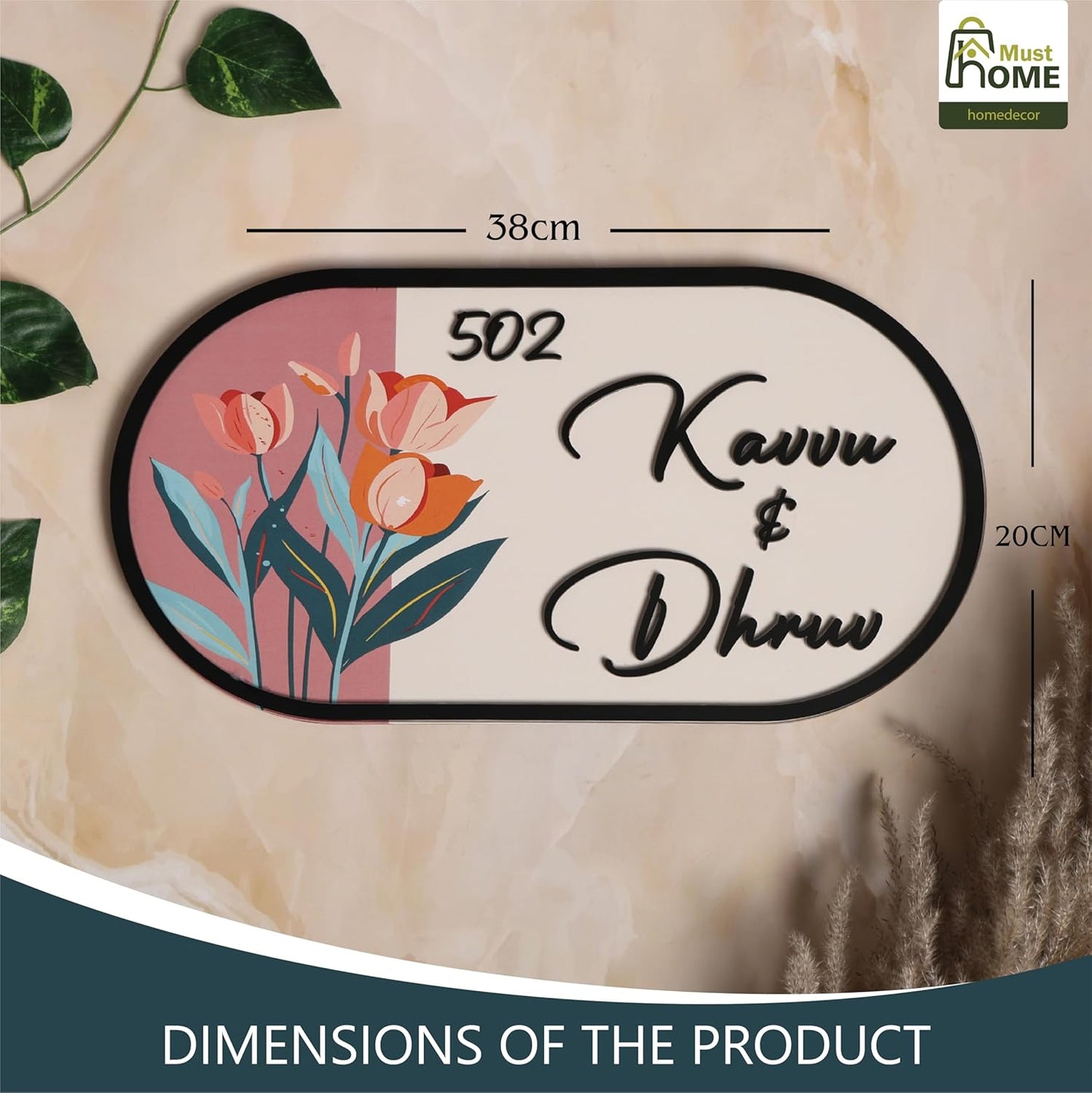 FusionEdge Home Name plate for home entrance outdoor | Name plate for house |38x20 cm
