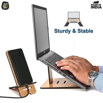 3 Level Portable Laptop Stand with Portable Mobile Holder Combo | Work From Home | Corporate Gifts