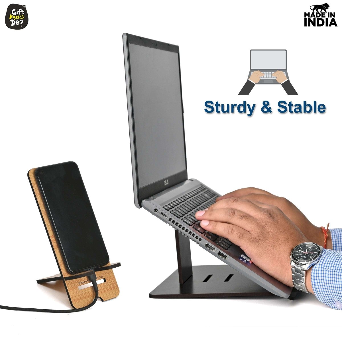 3 Level Portable Laptop Stand with Portable Mobile Holder Combo | Work From Home | Corporate Gifts