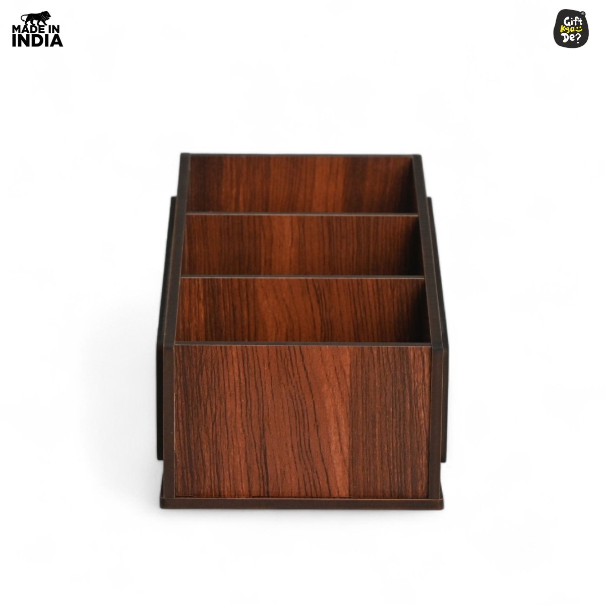 Remote Stand with 3 Sections | Wooden Remote Holder for TV and AC | Stationary Organizer