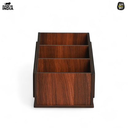 Remote Stand with 3 Sections | Wooden Remote Holder for TV and AC | Stationary Organizer