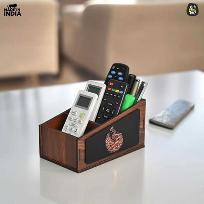Remote Stand with 3 Sections | Wooden Remote Holder for TV and AC | Stationary Organizer