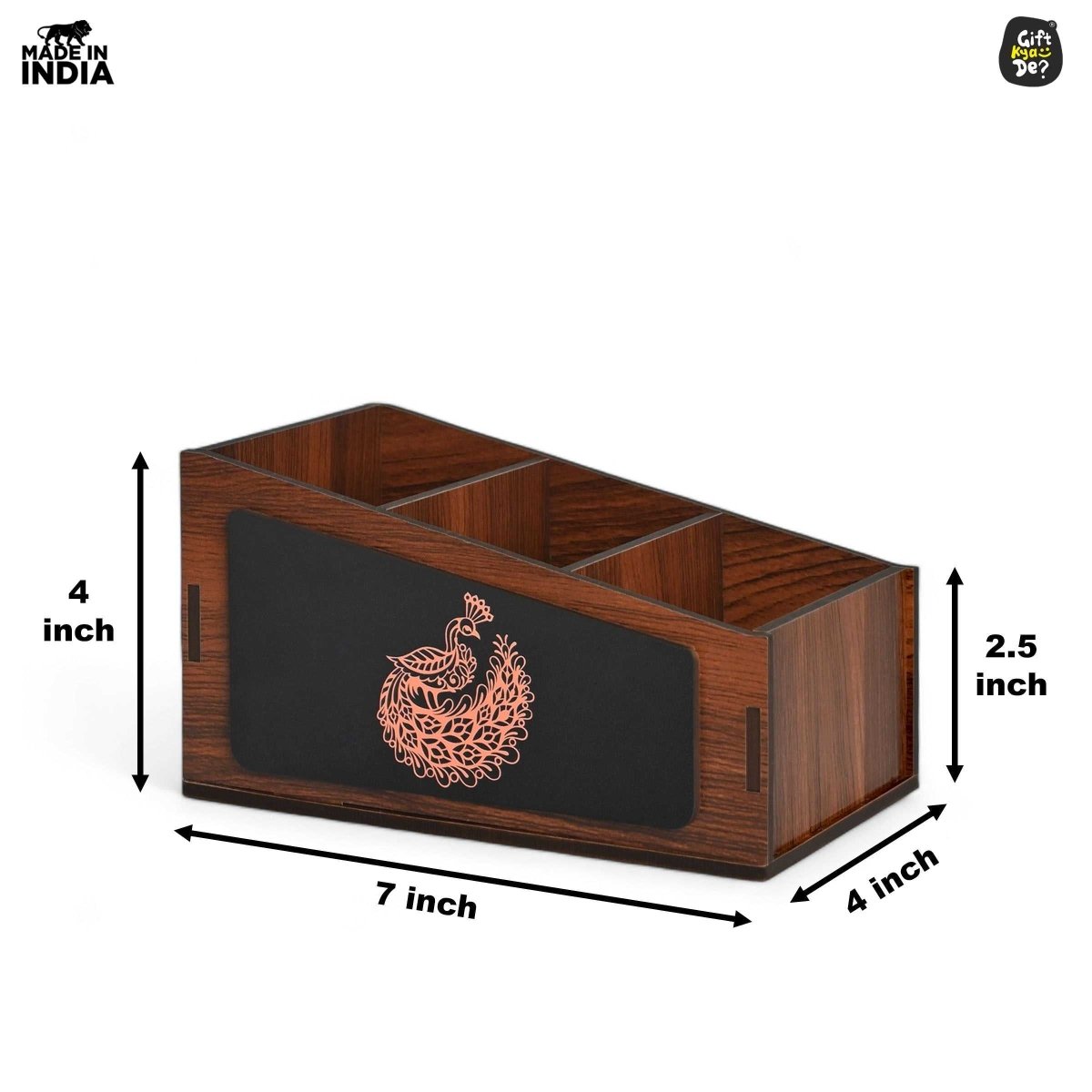 Remote Stand with 3 Sections | Wooden Remote Holder for TV and AC | Stationary Organizer