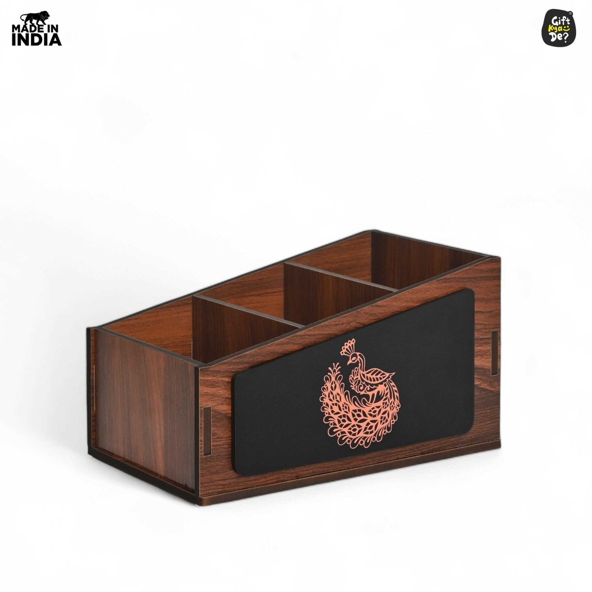 Remote Stand with 3 Sections | Wooden Remote Holder for TV and AC | Stationary Organizer