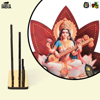 Saraswati Maa Wooden Table Top | Desk Decor for Wisdom & Knowledge | Gift for Students & Professionals
