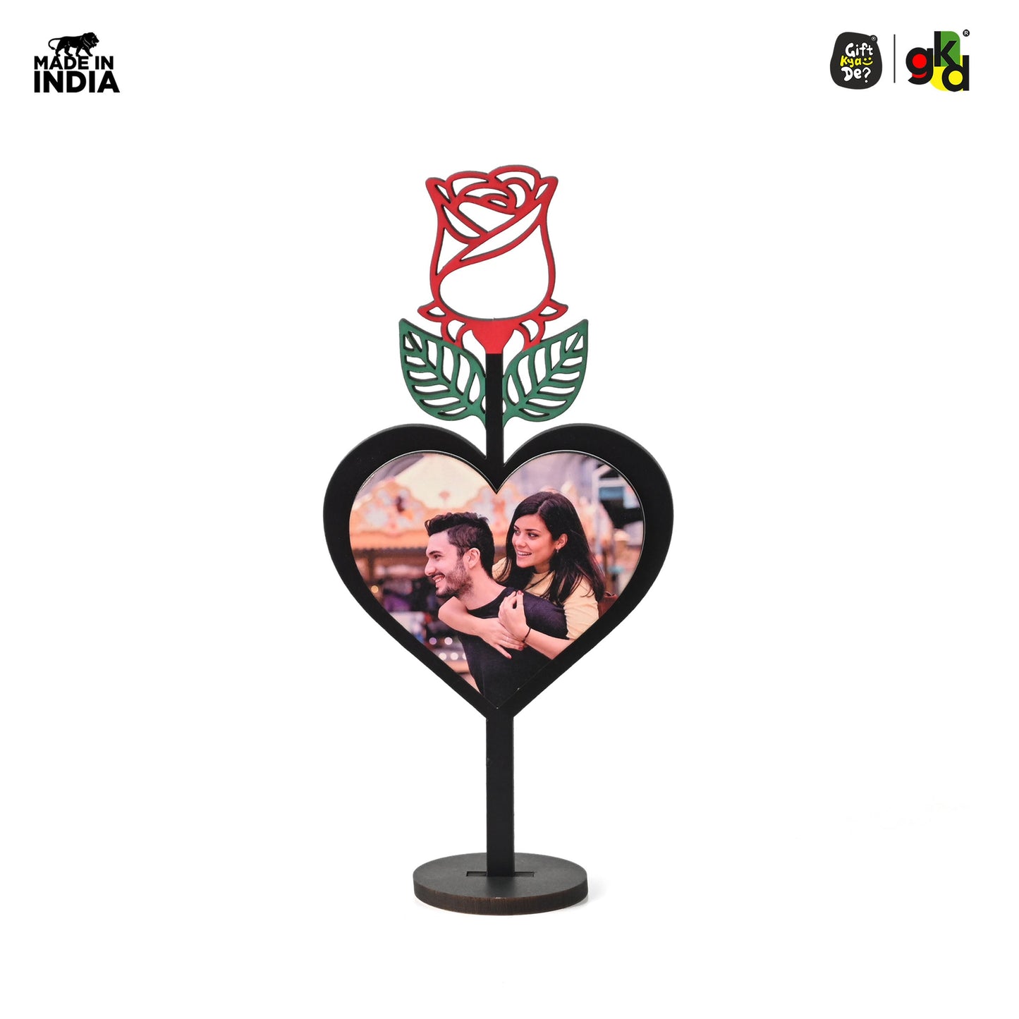 Valentine's Day Wooden Rose with Heart Design - Personalized Text or Photo