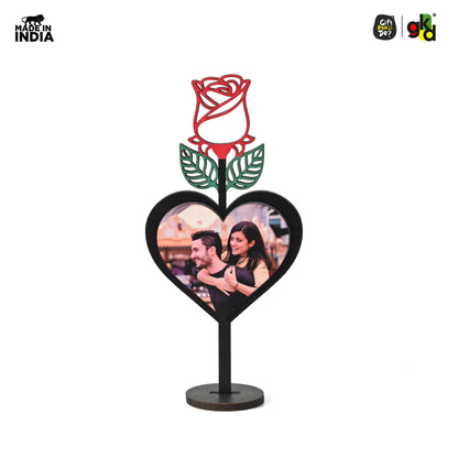 Valentine's Day Wooden Rose with Heart Design - Personalized Text or Photo