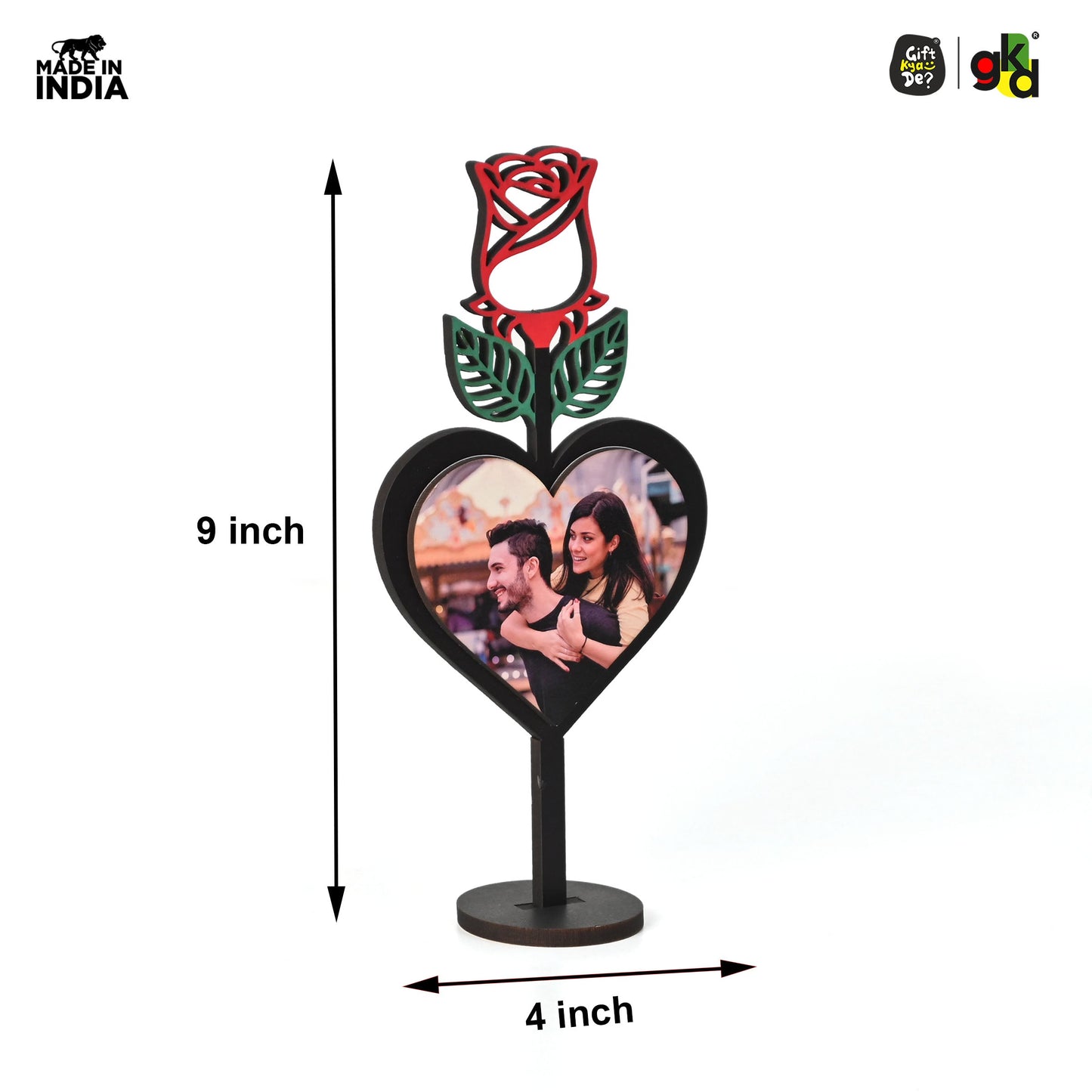 Valentine's Day Wooden Rose with Heart Design - Personalized Text or Photo