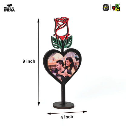 Valentine's Day Wooden Rose with Heart Design - Personalized Text or Photo