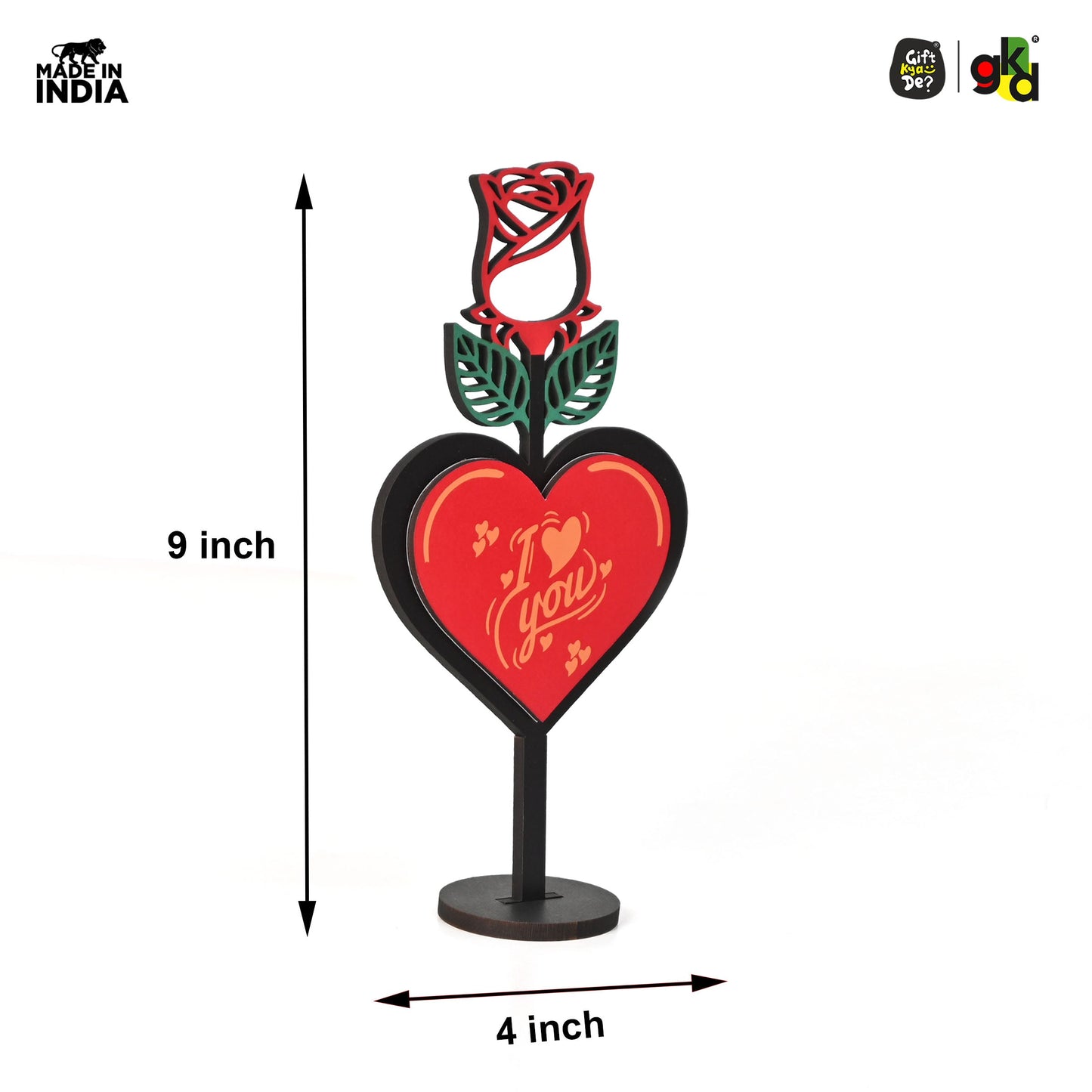 Valentine's Day Wooden Rose with Heart Design - Personalized Text or Photo