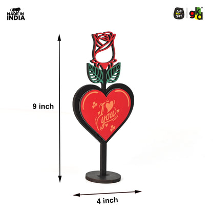 Valentine's Day Wooden Rose with Heart Design - Personalized Text or Photo
