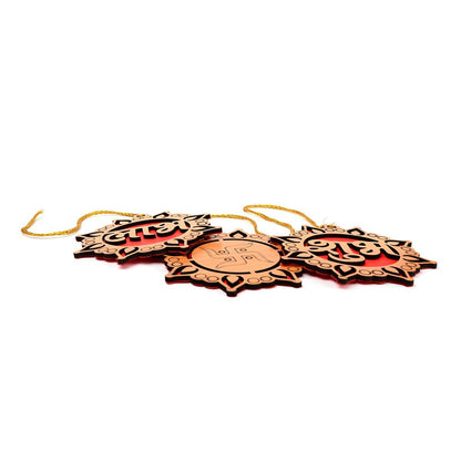 Wooden Diwali Gift Set Mandir, Diya Toran and Shubh Labh Swastik Dangler