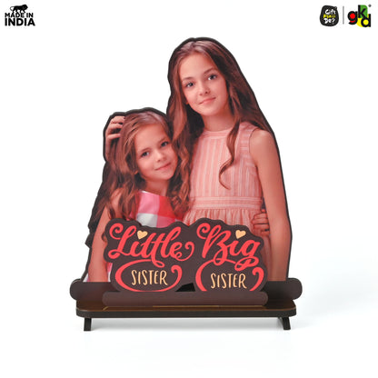 Little Sister, Big Sister Customized Wooden Photo Frame Stand - Personalized Sibling Gift