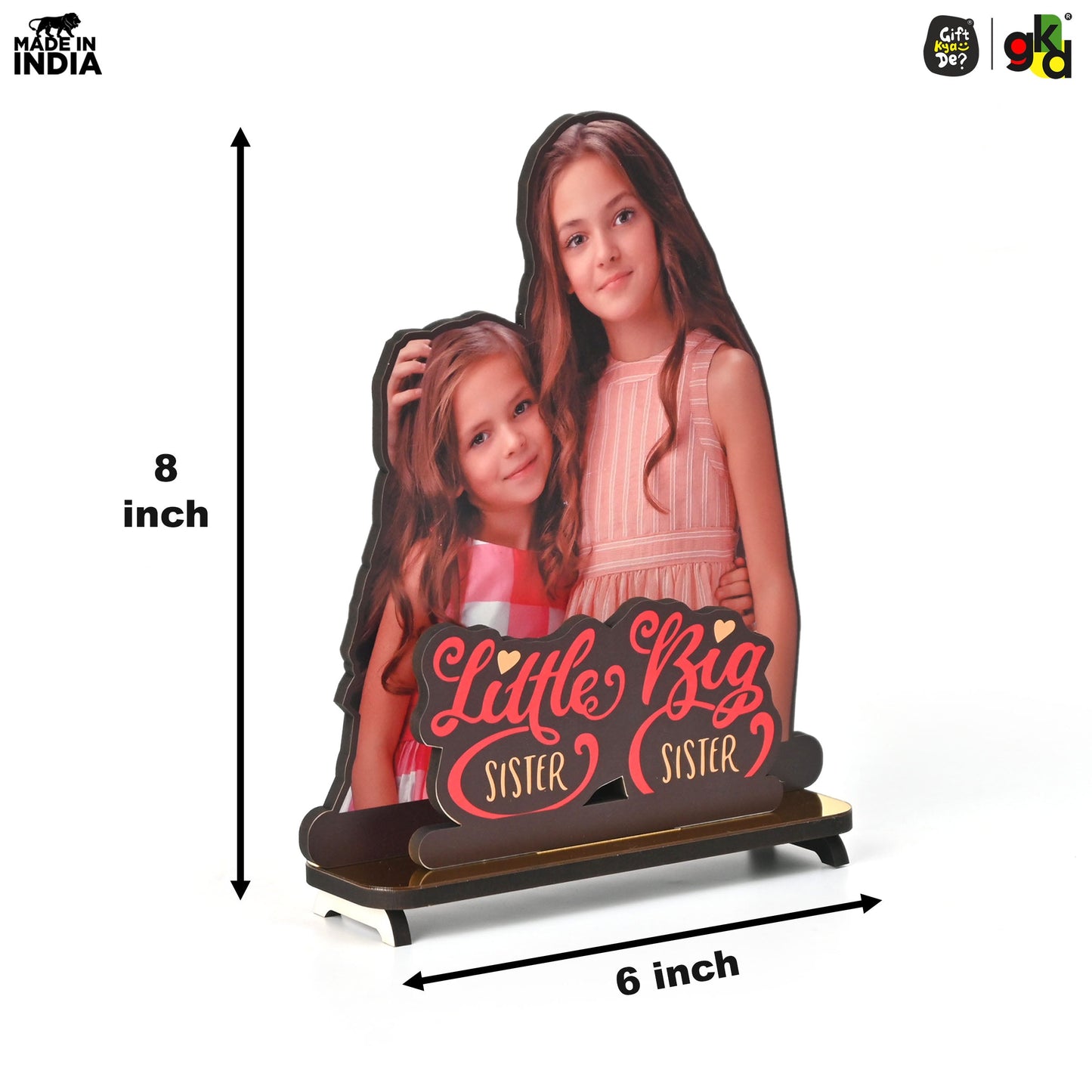 Little Sister, Big Sister Customized Wooden Photo Frame Stand - Personalized Sibling Gift
