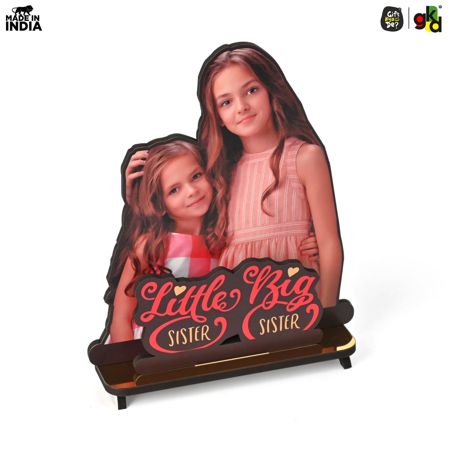 Little Sister, Big Sister Customized Wooden Photo Frame Stand - Personalized Sibling Gift