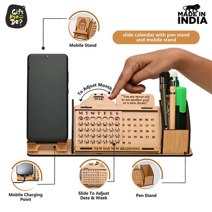 Lifetime Calendar With Desk Organizer and Mobile Stand | Desk Calendar | Mobile Accessories