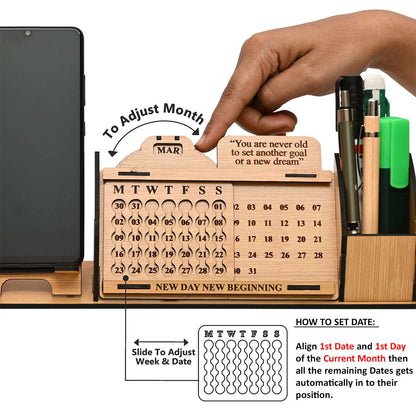 Lifetime Calendar With Desk Organizer and Mobile Stand | Desk Calendar | Mobile Accessories