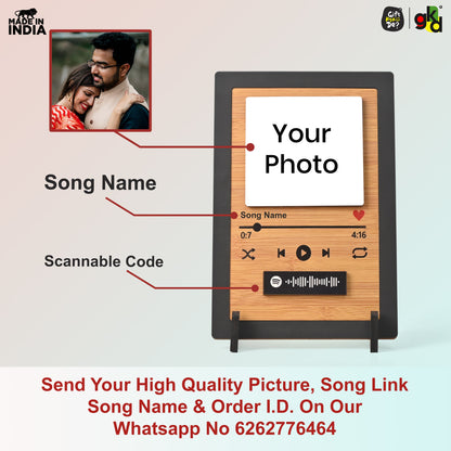 Personalized Spotify Frame – Custom Wooden Music Plaque with Song Name, Song Code & Photo (6x10 Inch)