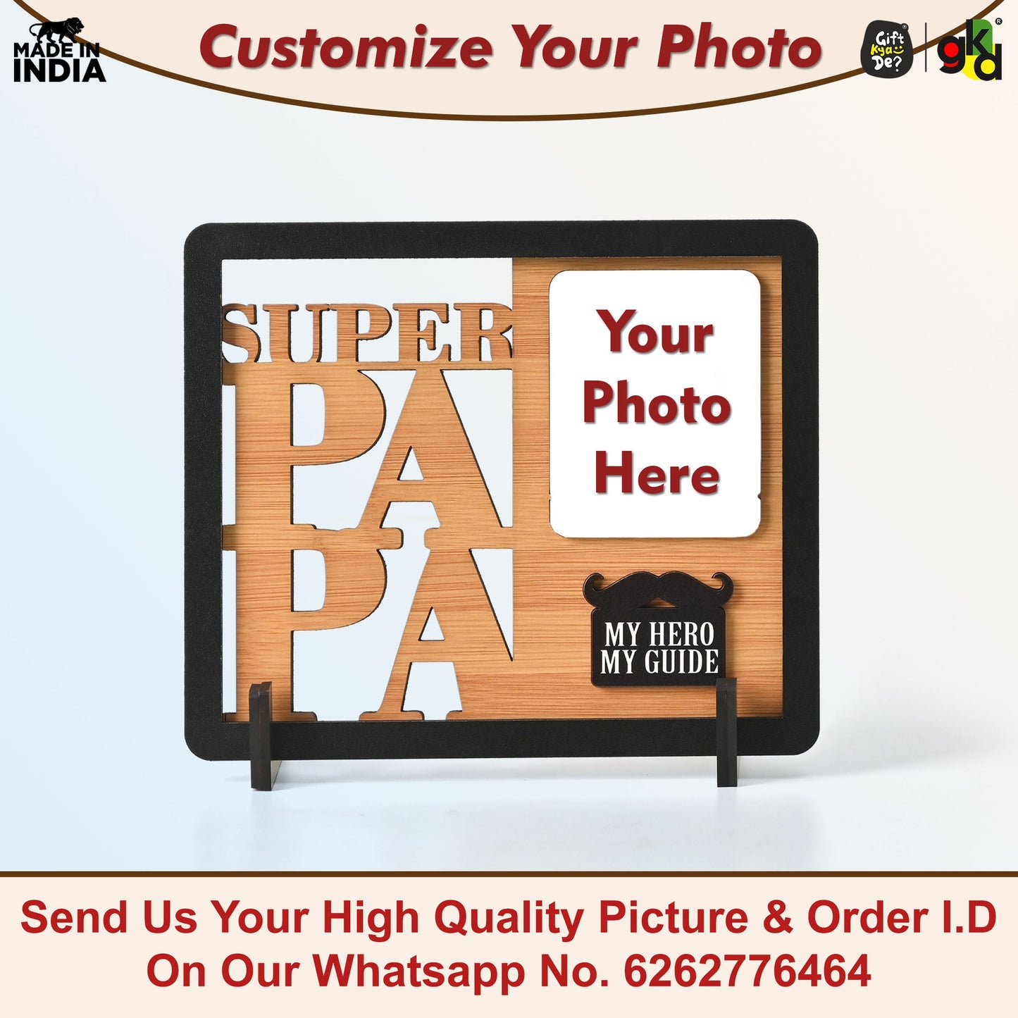 Super Papa Personalized Photo Frame for Father – Wooden Photo Frame Table Top | Father’s Day Gift, Dad Birthday Gift, Gifts for Papa