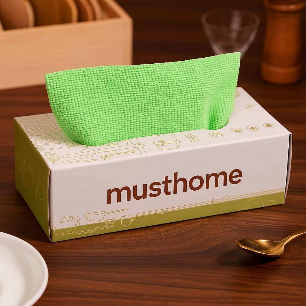 Reusable Microfiber Cleaning Towels Dispenser Box – Drying Wipes, 180GSM, |8 by 8 Inch|