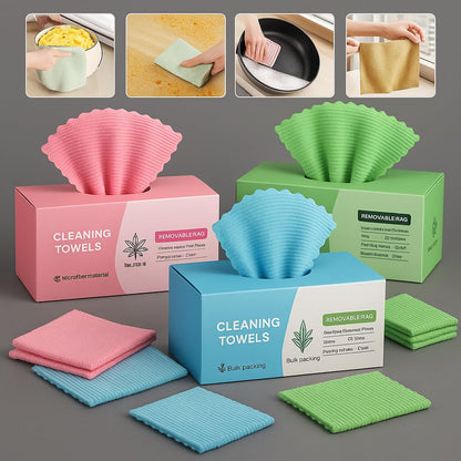 Reusable Microfiber Cleaning Towels Dispenser Box – Drying Wipes, 180GSM, |8 by 8 Inch|