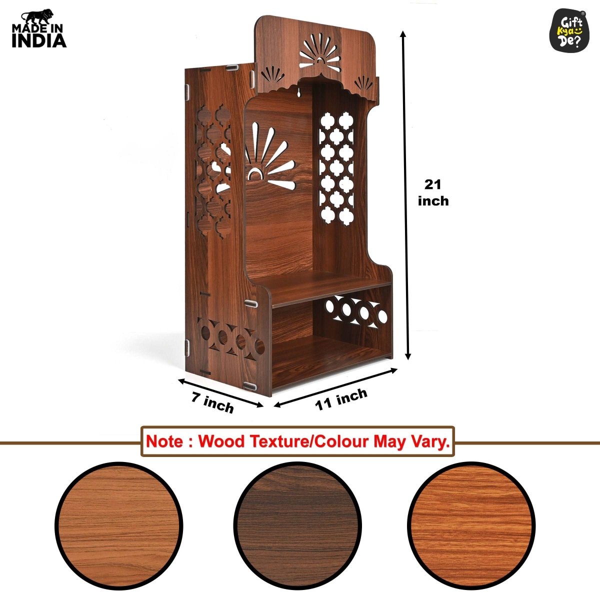 Wooden Temple For Home & Office | Premium 3D Cutwork Design | Mandir With LED Spot Light & Storage (DIY)