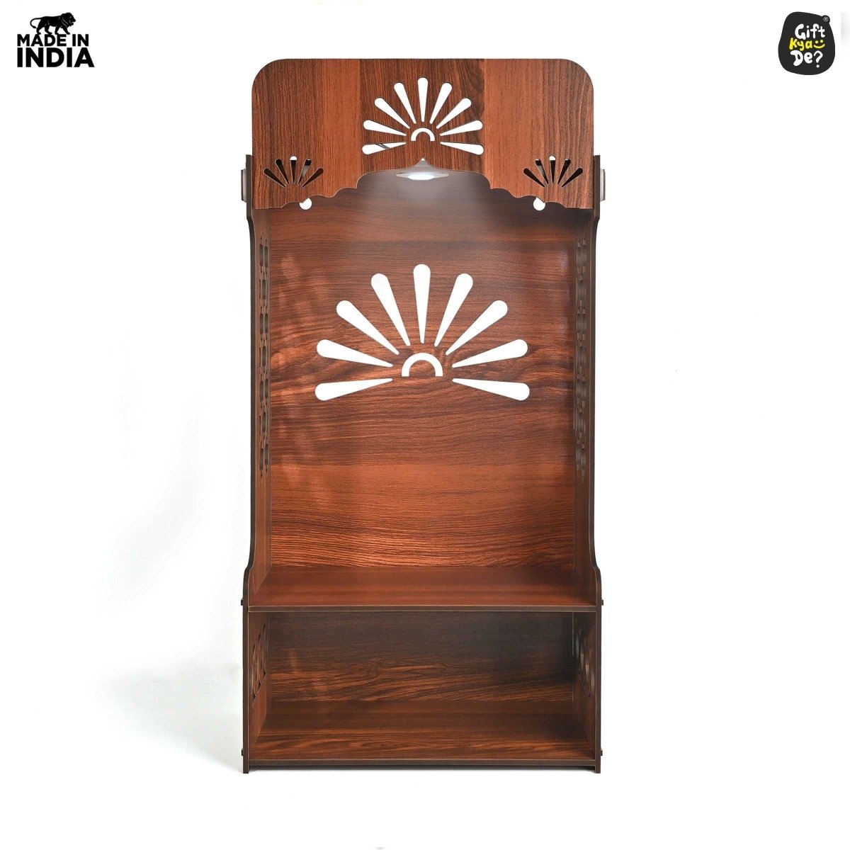 Wooden Temple For Home & Office | Premium 3D Cutwork Design | Mandir With LED Spot Light & Storage (DIY)