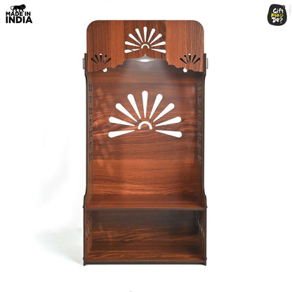 Wooden Temple For Home & Office | Premium 3D Cutwork Design | Mandir With LED Spot Light & Storage (DIY)