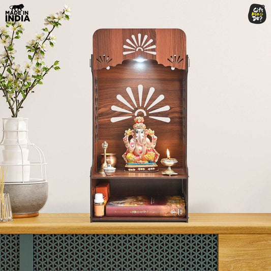 Wooden Temple For Home & Office | Premium 3D Cutwork Design | Mandir With LED Spot Light & Storage (DIY)