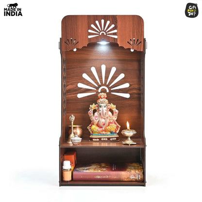 Wooden Temple For Home & Office | Premium 3D Cutwork Design | Mandir With LED Spot Light & Storage (DIY)