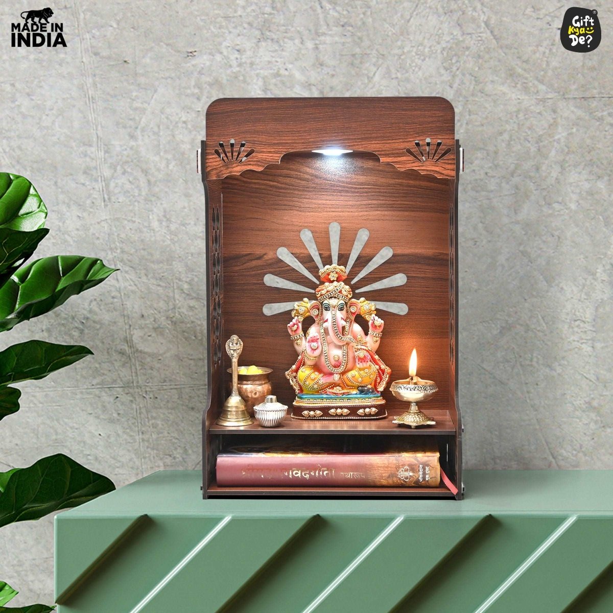 Wooden Temple For Home & Office | Premium 3D Cutwork Design | Mandir With LED Spot Light & Storage (DIY)