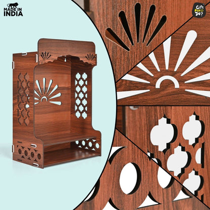 Wooden Temple For Home & Office | Premium 3D Cutwork Design | Mandir With LED Spot Light & Storage (DIY)