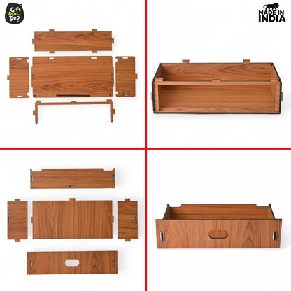 Wooden Temple For Home & Office | Premium 3D Golden Cutwork Design | Mandir With Storage Drawer (DIY)