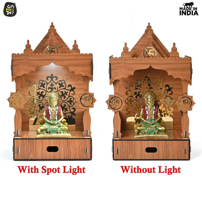 Wooden Temple For Home & Office | Premium 3D Golden Cutwork Design | Mandir With Storage Drawer (DIY)