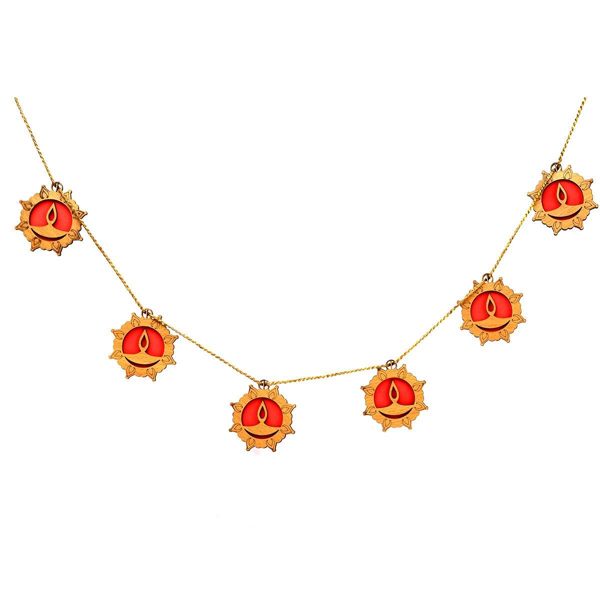 Wooden Diwali Gift Set Mandir, Diya Toran and Shubh Labh Swastik Dangler