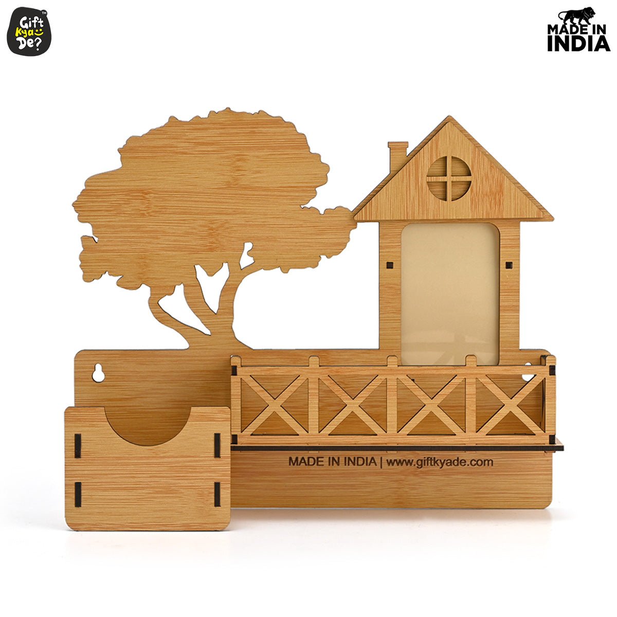 Wooden Desk Organizer With Photo Frame | Desk Accessories Holder | Home & Office Decor