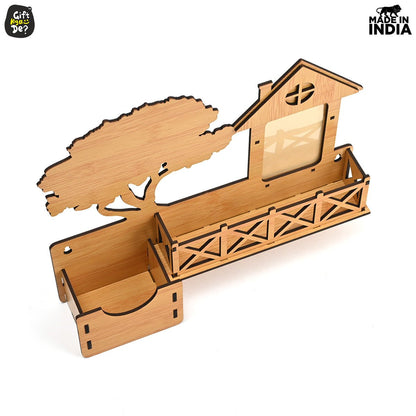 Wooden Desk Organizer With Photo Frame | Desk Accessories Holder | Home & Office Decor
