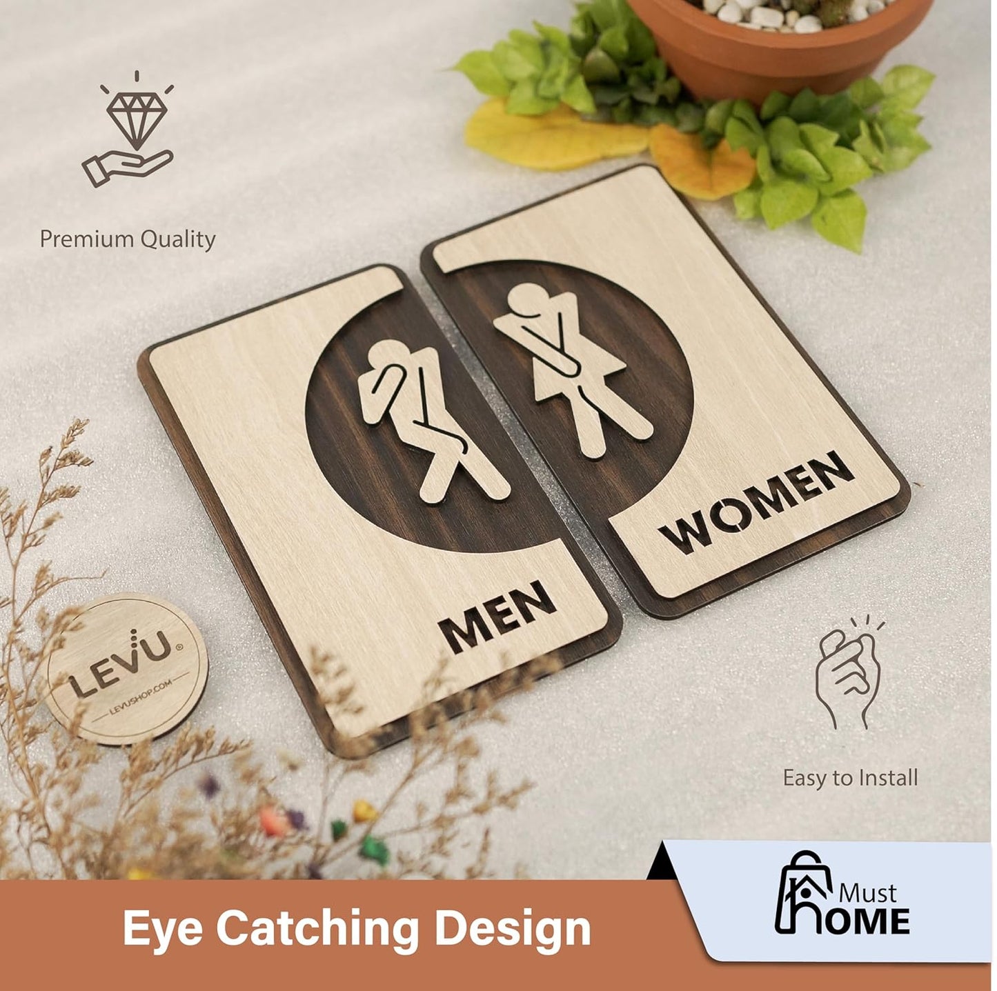 MustHome Washroom Men Women Sign Board Self-Adhesive Wall Sticker for Toilet|12x20 cm