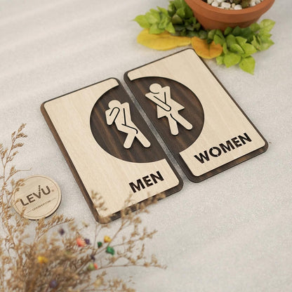 MustHome Washroom Men Women Sign Board Self-Adhesive Wall Sticker for Toilet|12x20 cm