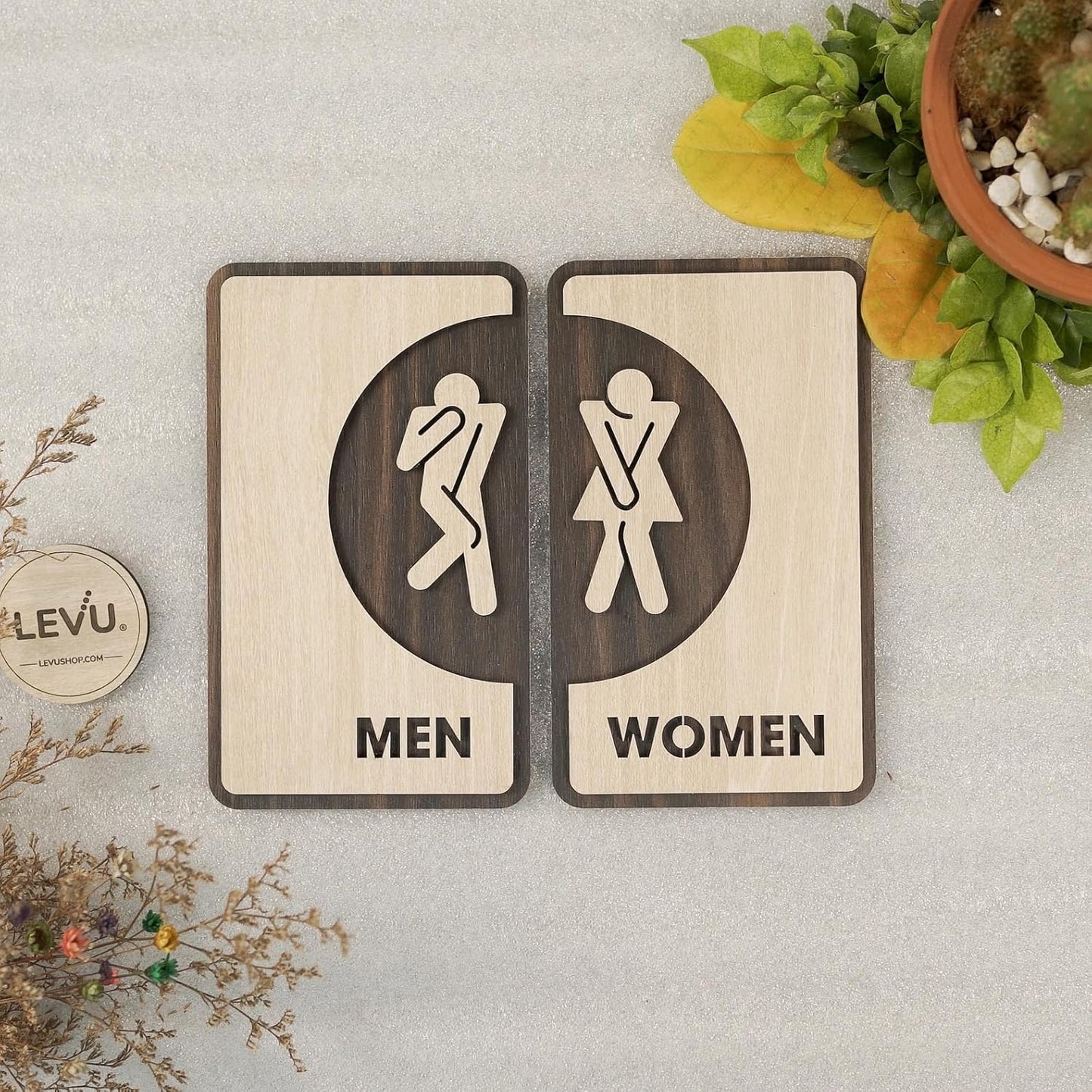 MustHome Washroom Men Women Sign Board Self-Adhesive Wall Sticker for Toilet|12x20 cm
