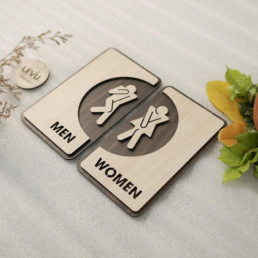 MustHome Washroom Men Women Sign Board Self-Adhesive Wall Sticker for Toilet|12x20 cm