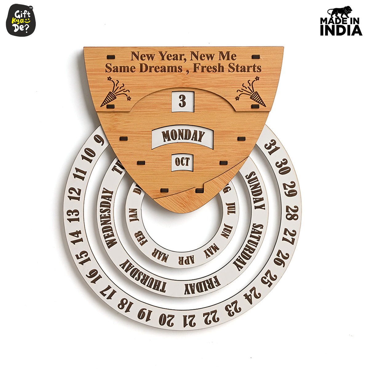 Infinite Circular Wall Calendar (Bamboo Theme) | Calendar With Clock & Diary Combo Available
